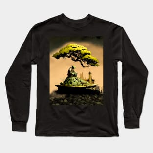 Contemplating the Complexities Under the Japanese Bonsai Tree No. 1 on a dark background Long Sleeve T-Shirt